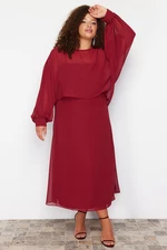 Trendyol Curve Burgundy Cape Detailed Chiffon Woven Plus Size Dress