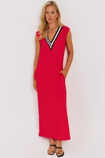 Cool & Sexy Women's Red V Neck Block Maxi Dress