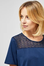 Blouse made of mixed materials - dark blue