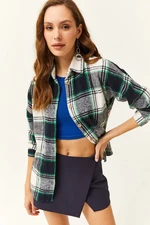 Olalook Women's Ecru Green Plaid Lumberjack Shirt