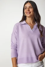 Happiness İstanbul Women's Lilac Polo Neck Basic Sweater