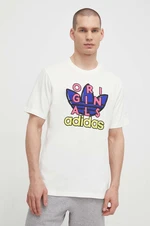 Bavlněné tričko adidas Originals béžová barva, s potiskem, IS2911