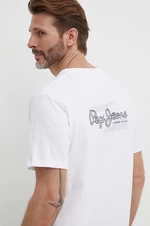 Bavlněné tričko Pepe Jeans SINGLE CLIFORD bílá barva, s potiskem, PM509367