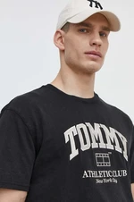 Bavlněné tričko Tommy Jeans černá barva, s aplikací, DM0DM18557