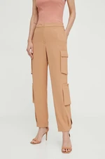 Kalhoty Twinset dámské, béžová barva, jednoduché, high waist