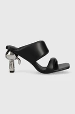 Kožené pantofle Karl Lagerfeld IKON HEEL dámské, černá barva, na podpatku, KL39005