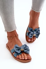 Modré dámské pantofle s mašlí Rivarina