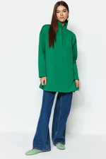 Trendyol Green Oversize Zipper Detailed Diver/Scuba Knitted Sweatshirt