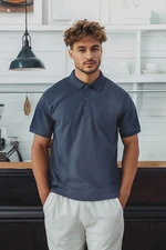 Trendyol Indigo Regular Cut Short Sleeve Textured Buttoned Polo Neck T-shirt