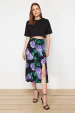 Trendyol Lilac Slit Detail Viscose Fabric Patterned Midi Woven Skirt