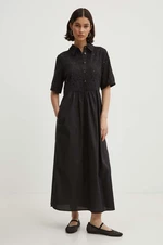 Bavlnené šaty Never Fully Dressed Hayley Dress čierna farba, midi, áčkový strih, NFDDR1296