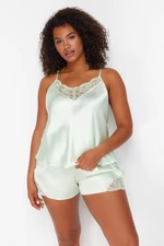 Trendyol Curve Mint Lace Detailed Satin Woven Pajama Set