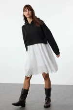 Trendyol Black Hooded Zippered Color Block Embroidered Detailed Mini Knit Dress