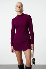 Trendyol Mini Woven Shorts Skirt Jumpsuit with Plum Tie Detail