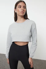 Trendyol Light Grey Super Crop Polar Fleece Knitted Sports Sweatshirt