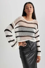 DEFACTO Relax Fit Crew Neck Openwork Sweater