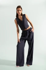 DEFACTO Wide Leg Three Pockets Regular Waist Standard Length Linen Blended Pants