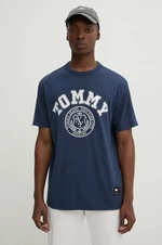 Bavlnené tričko Tommy Jeans pánske, tmavomodrá farba, s potlačou, DM0DM18542