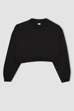 DEFACTO Fit Crop Crew Neck Thick Basic Sweatshirt