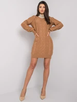 RUE PARIS Camel knitted dress with pearls