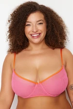 Trendyol Curve Pink Orange Piping Cupless Mesh Balconette Bra