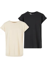 Girls' Extended Shoulder Tee - 2 Pack Cream/Black