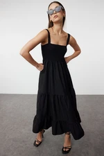 Trendyol Black Straight A-Line Gimped Square Neck Maxi Woven Dress