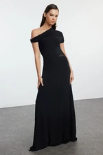 Trendyol Black A-Line Asymmetrical Neck Knitted Evening & Graduation Dress