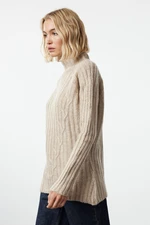 Trendyol Beige Soft Texture Knit Detailed Stand Collar Seamless Knitwear Sweater