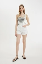 DEFACTO Mom Fit High Waist Turned Leg White Jean Shorts