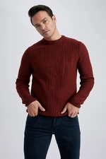 DEFACTO Standard Fit Regular Cut Crew Neck Jacquard Aviator Knitwear Sweater