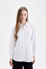 DEFACTO White Relax Fit Shirt Collar Poplin Basic Plain Long Sleeve Shirt Tunic