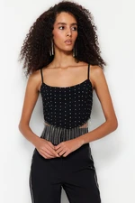 Trendyol Black Crop Lined Knitted Bustier with Shiny Stones