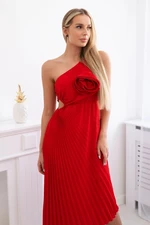 Women's pleated dress with flower - red