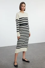 Trendyol Stone Striped Maxi Knit Soft Texture Dress