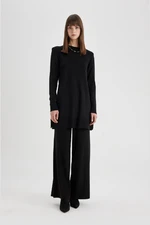 DEFACTO Relax Fit Elastic Waist Wide Leg Basic Knit Black Trousers