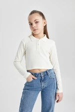 DEFACTO Girl's Rib Long Sleeve Basic Polo T-Shirt