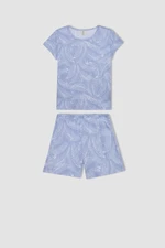 DEFACTO Girl's Patterned Short Sleeve Pajama Set with Shorts