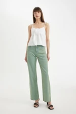 DEFACTO Straight Wide High Waist Long Jean Washed Trousers