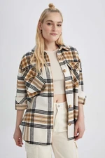 DEFACTO Oversize Fit Shirt Collar Flannel Long Sleeve Tunic