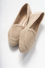 LuviShoes Women's Cream Knitted Ballerina Shoes