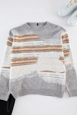 Trendyol Grey Unisex Crew Neck Landscape Knitted Sweater