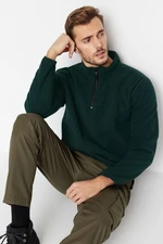 Trendyol Emerald Green Regular/Normal Cut Stand Collar Zippered Anti-pilling Fleece Sweatshirt