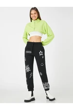 Koton Jogger nohavice s potlačou Kravata Pás Elastické nohy Fleece Inner