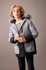 DEFACTO Boy Water Repellent Detachable Fur Hooded Plush Lining Coat Jacket