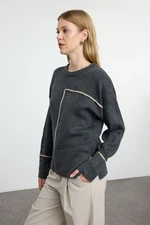 Trendyol Anthracite Soft Texture Color Block Crew Neck Knitwear Sweater