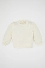 DEFACTO Baby Girl Beige Collar Detailed Regular Fit Knitted Patterned Knitwear Sweater