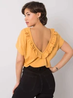 Dark yellow blouse with a neckline at the back