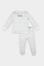 DEFACTO Baby Boy Pajama Set Ribbed Camisole Striped Slogan Printed Long Sleeve Top Long Bottom