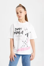 DEFACTO Girl Oversize Fit Crew Neck Printed Short Sleeve T-Shirt